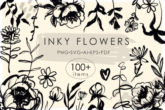Download Ink Flowers Line Art SVG Bundle - Line art Collection