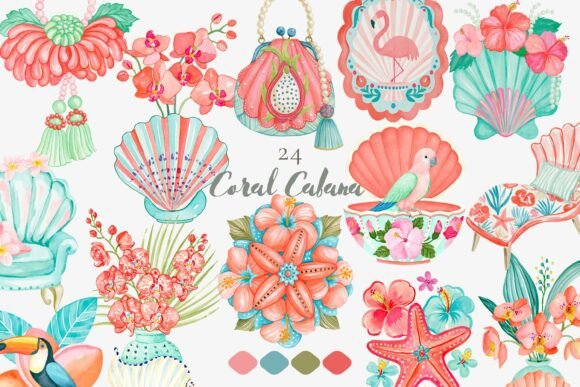 Download Coral Cabana Watercolor Clipart Set - Coral Collection