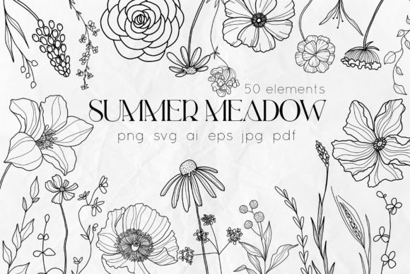 Download Summer Meadow Line Art Floral Svg - Line art Collection