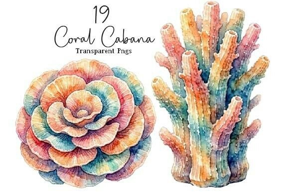 Download Coral Cabana Watercolor Clipart Set - Coral Collection