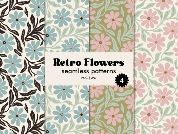 Download Retro Flowers Seamless Pattern Set - Retro flower Collection