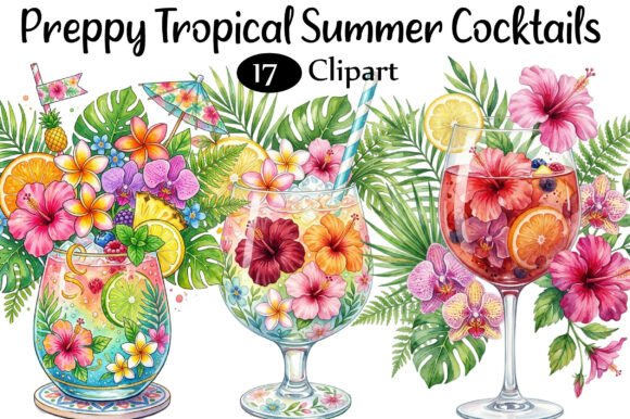 Download Preppy Tropical Summer Cocktails PNG - Tropical Collection