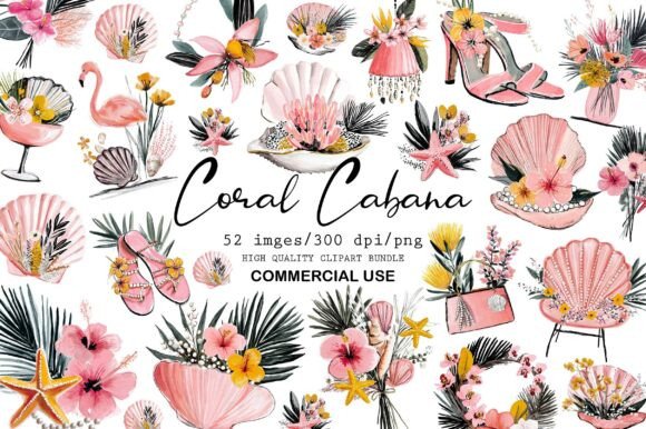 Download Coral Cabana Watercolor Clipart Set - Coral Collection
