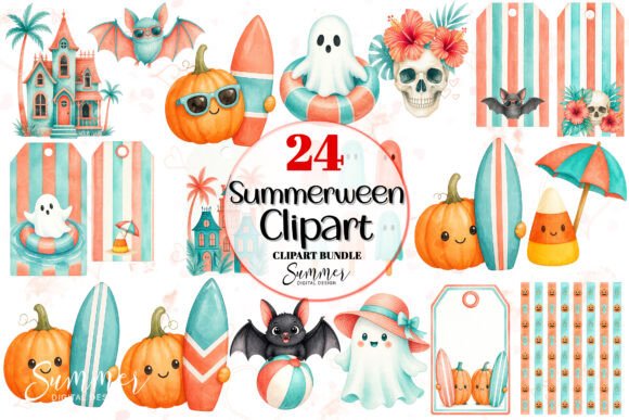 Download Summerween PNG Coral Teal Clipart Bundle - Coral Collection