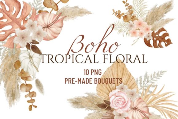 Download Watercolor Boho Tropical Floral Bouquets - Tropical Collection