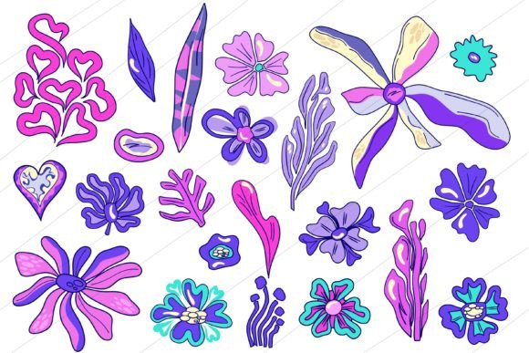 Download Retro Flower Set in Abstract Style. - Retro flower Collection