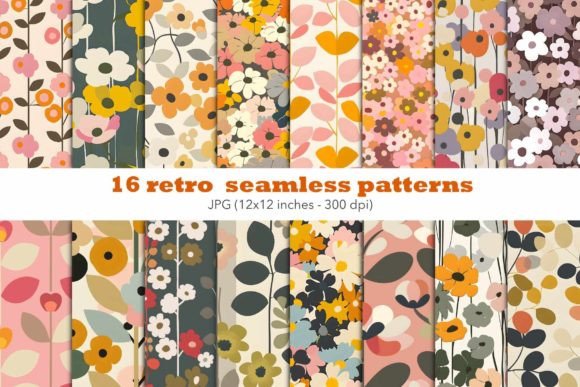 Download Retro Flower Pattern Floral Paper Set - Retro flower Collection