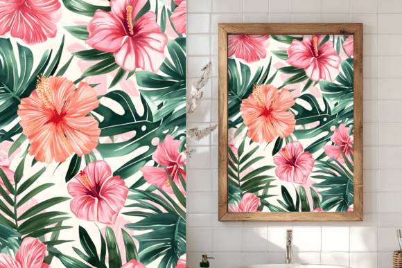 Download Tropical Hibiscus &amp; Palm Leaves Pattern - Tropical Collection