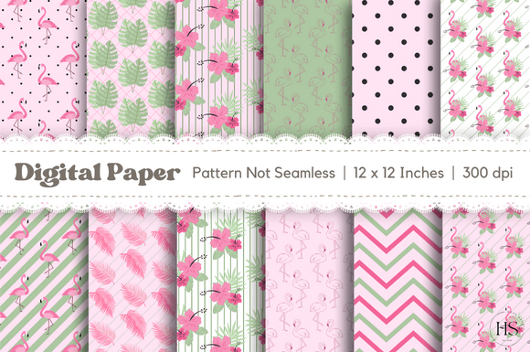 Download 12 Pink Tropical Flamingo Digital Paper - Tropical Collection