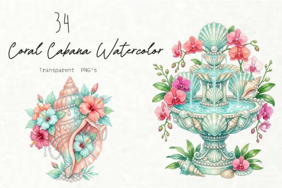 Download Coral Cabana Watercolor Clipart Set - Coral Collection