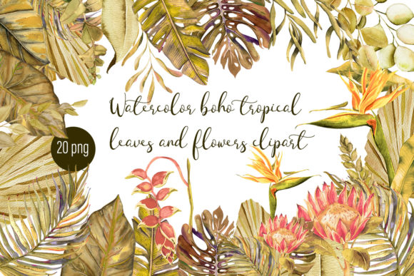 Download Watercolor Tropical Boho Floral Clipart - Tropical Collection