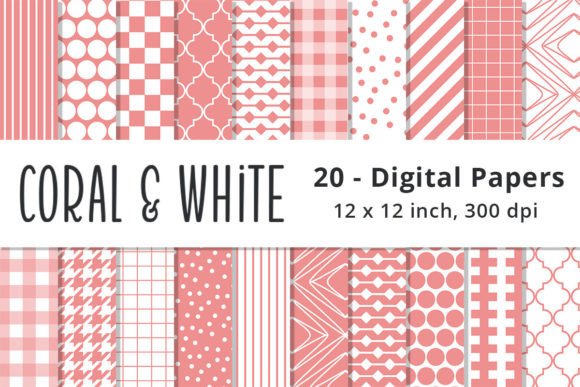 Download Coral and White Digital Scrapbook Paper - Coral Collection